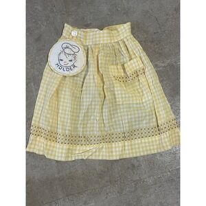 Vintage Half Apron Cotton with Pot Holder & Pocket Yellow Checked V236‎